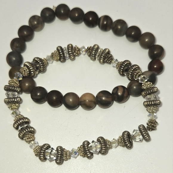 🟢3/$19🟢 Lot of 2 x Beaded Bracelets Gemstone Crystal Glass Metal STRETCH - Picture 3 of 4